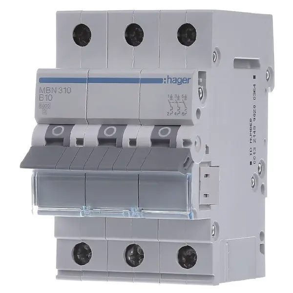 Автоматичний вимикач Hager MBN310 6кА B 10A 3P