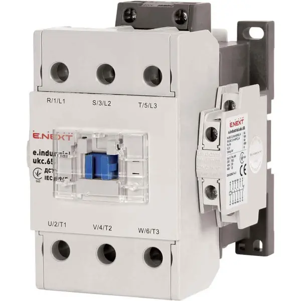 Контактор e.industrial.ukc.65.24, 65А, 24В, 3P, no+nc E-Next Контактор e.industrial.ukc.65.24, 65А, 24В, 3P, no+nc E-Next