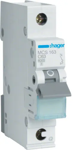 Автоматичний вимикач Hager MCS163 QC 6кА C 63A 1P