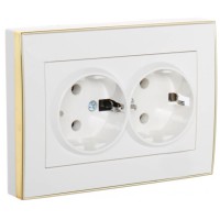 Подвійна розетка Lezard Rain (703-0226-127B) з боковою вставкою золото із з/к ПБТ (біла)