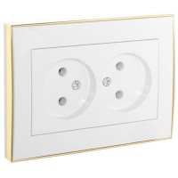 Двойная розетка Lezard Rain (703-0226-128B) с боковой вставкой золото ПБТ (белая)