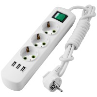 Тримісний подовжувач Lezard «Letiti» (721-0302-302U) з/з 2м з кнопкою та USB роз'ємом