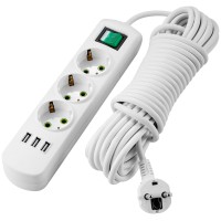 Тримісний подовжувач Lezard «Letiti» (721-0305-302U) з/з 5м з кнопкою та USB роз'ємом
