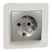 Комплект розетка з з/к + рамка Sedna Design & Elements (SDD170022+SDD360801) алюміній/біле скло