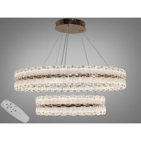 Подвесная LED люстра золото 2 кольца пульт 205 Вт