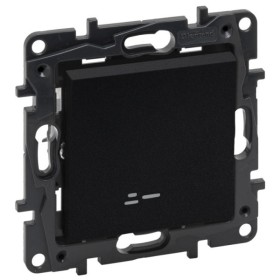 Одноклавишный проходной выключатель Legrand Niloe Step 10А с подсветкой черный зажимной механизм (863516)