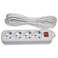 Четырехместный удлинитель Elcor 10А 250В 2,5кВт 5м с заземлением и выключателем (420034)