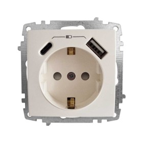Розетка ELBI ZENA белая 1-я с заземлением + 2USB ( Type C+A ) без рамки ( 609-010200-334 )