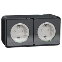 Накладна 2-місна розетка Schneider Electric MUR36029 із з/к та шторками IP55 (чорний)
