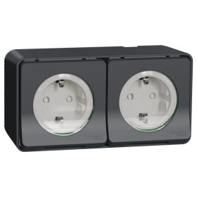 Накладна 2-місна розетка Schneider Electric MUR36029 із з/к та шторками IP55 (чорний)