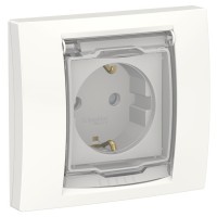 Розетка Schneider Electric NU003718 із прозорою кришкою IP44 (біла)