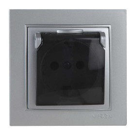 Розетка Nilson Thor срібло 1-на з заземленням з кришкою ( 27131018 )
