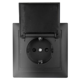 Розетка Elcor Emily 9215 (211651) із з/к із захисними шторками та кришкою (чорна)