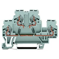 Двухуровневая клемма Wago 870-542/281-488 с диодом 1N4007 для DIN-рейки (анод сверху) 2,5мм² (серая)