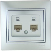 Розетка компьютерная двойная серый металлик, Mira, Lezard