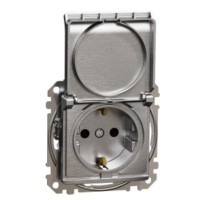 Розетка Schneider Electric Sedna Design & Elementsс заземлением шторками и крышкой матовый алюминий SDD170024