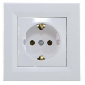 Розетка одинарная с заземлением белая Asfora, EPH2900121