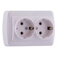 Розетка подвійна із з/к, біла, Demet, Lezard