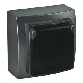 Розетка Nilson Themis антрацит 1-на з заземленням з кришкою ( 26161018 )