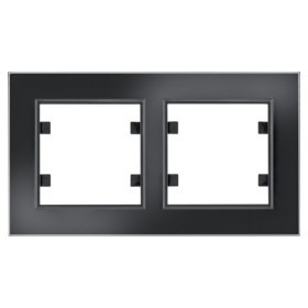 Горизонтальная двухместная рамка Hager WL9221 Lumina-Passion 2Х (черное стекло)