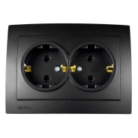 Розетка Nilson Touran чорна мат 2-на з заземленням ( 24381025 )