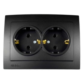 Розетка Nilson Touran чорна мат 2-на з заземленням ( 24381025 )