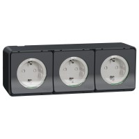 Накладна 3-місна розетка Schneider Electric MUR36038 із з/к та шторками IP55 (чорний)