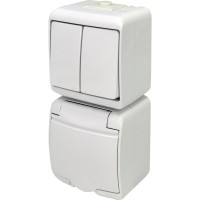 Вертикальний блок 2-клавішний вимикач+розетка Eti Hermetics VRHP-2s із з/к біла (4668027)