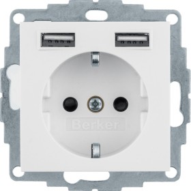 Розетка с 2 разъемами USB type A 16А/250В Berker S.1/B.3/B.7 (белая)