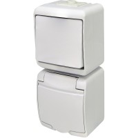 Вертикальный блок выключатель+розетка Eti Hermetics VRHP-1s с з/к белая (4668025)