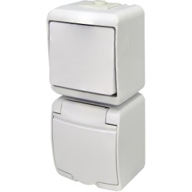 Вертикальный блок выключатель+розетка Eti Hermetics VRHP-1s с з/к белая (4668025)