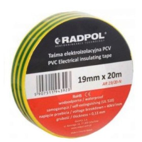Смугаста ПВХ ізолента Radpol AR 19/20 жовто-зелена 20м.