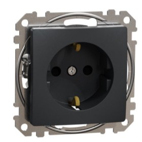 Розетка Schneider Electric Sedna Design & Elements с заземлением и шторками черная SDD114022