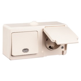 Блок вимикач з підсвічуванням + розетка Gunsan Nemli крем