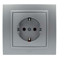 Розетка ELBI ZENA Silverline серый металлик 1-я с заземлением с рамкой ( 500-011000-217 )