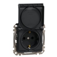 Розетка Schneider Electric Sedna Design & Elements з заземленням шторками та кришкою чорна SDD114024