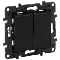 Выключатель кнопочный двухклавишный Legrand Niloe Step 6А зажимной механизм черный (863512)