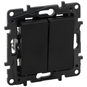 Выключатель кнопочный двухклавишный Legrand Niloe Step 6А зажимной механизм черный (863512)