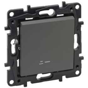 Одноклавишный выключатель Legrand Niloe Step 10А зажимной механизм с подсветкой сталь (863411)