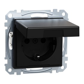 Механизм розетки SCHUKO с крышкой и защитными шторками Merten System M, MEG2310-0403 (черный матовый)