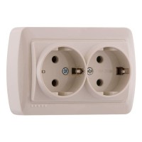 Розетка двойная с з/к, кремовая, Demet, Lezard