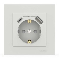 Розетка EL-BI VEGA белый мат 1-я с заземлением + 2USB (Type C+A) 3A ( 510-016200-347 )