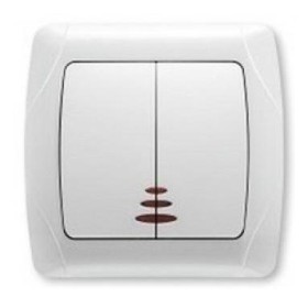 Вимикач 2-клавішний з підсвічуванням білий VIKO Carmen