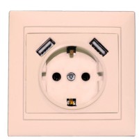 Розетка Elcor Emily 9215 (211595) із заземленням з 2 USB (кремовий)