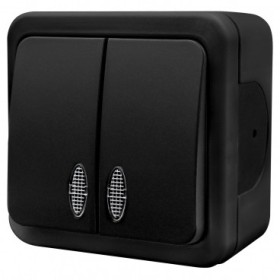 Накладний 2-кл вимикач NE-AD MULTIMA 92-53-03-I з led-підсвіткою чорний