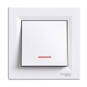 Выключатель кнопочный 1-клавишный с подсветкой белый Asfora, EPH1600121