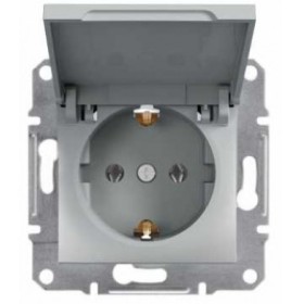 Розетка одинарная с крышкой без рамки алюминий Asfora, EPH3100161