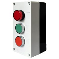Тримісний пост керування Promfactor FP4-BOX3W012 з металевими кнопками «Зелений/Червоний» та індикатором 230В