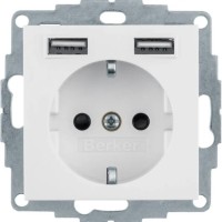 Розетка із з/к 16А/250В + 2хUSB A-A /2.4A Berker Q.x (полярна білизна)