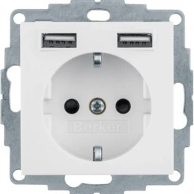 Розетка с з/к 16А/250В + 2хUSB A-A /2.4A Berker Q.x (полярная белизна)